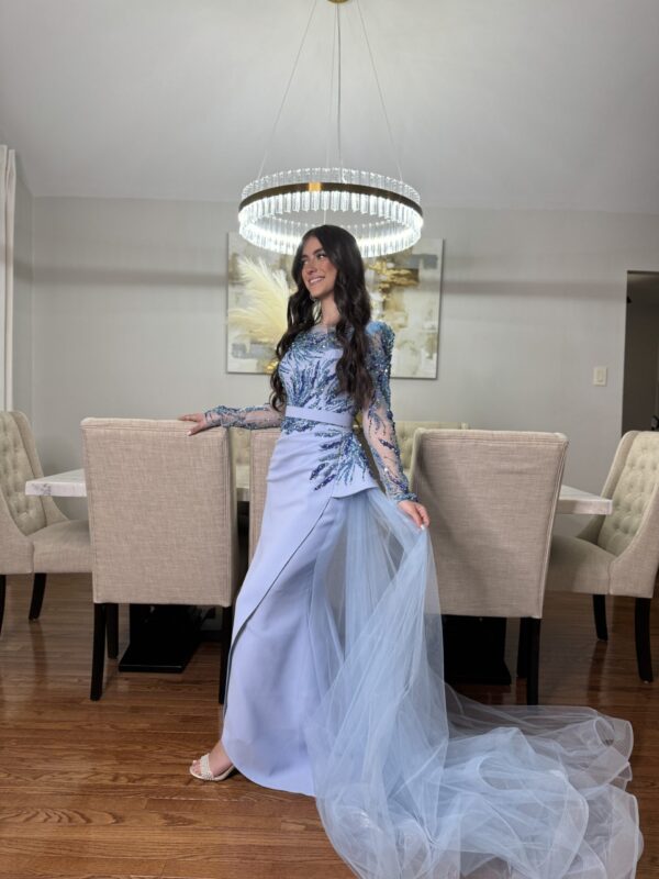 Cornflower Blue Detachable Side Skirt Couture Dress