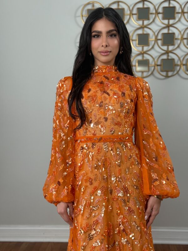 A-Line Pumpkin Embellished Couture Dress - Image 14