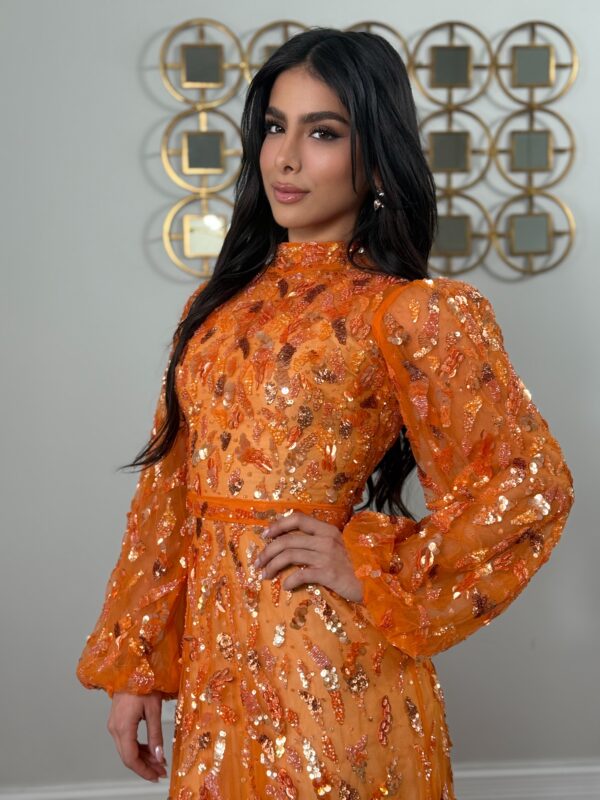 A-Line Pumpkin Embellished Couture Dress - Image 4