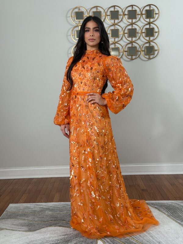 A-Line Pumpkin Embellished Couture Dress