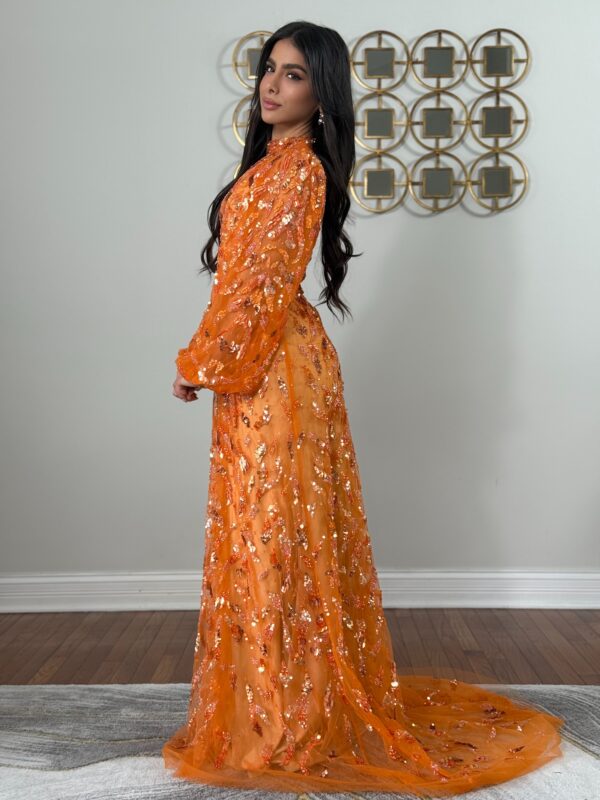 A-Line Pumpkin Embellished Couture Dress - Image 3