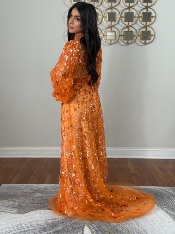 A-Line Pumpkin Embellished Couture Dress - Image 5