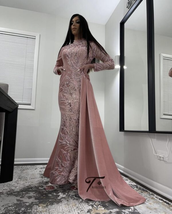 BLUSH PINK VELVET COUTURE DRESS