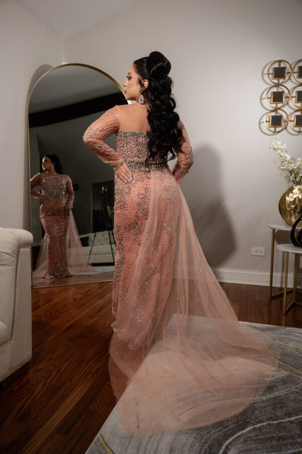 Salmon Pink Couture Dress - Image 4